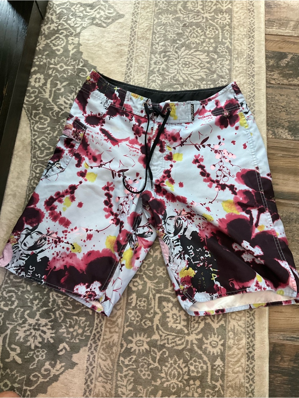 Volcom White, Maroon & Yellow Floral Splash Board Shorts